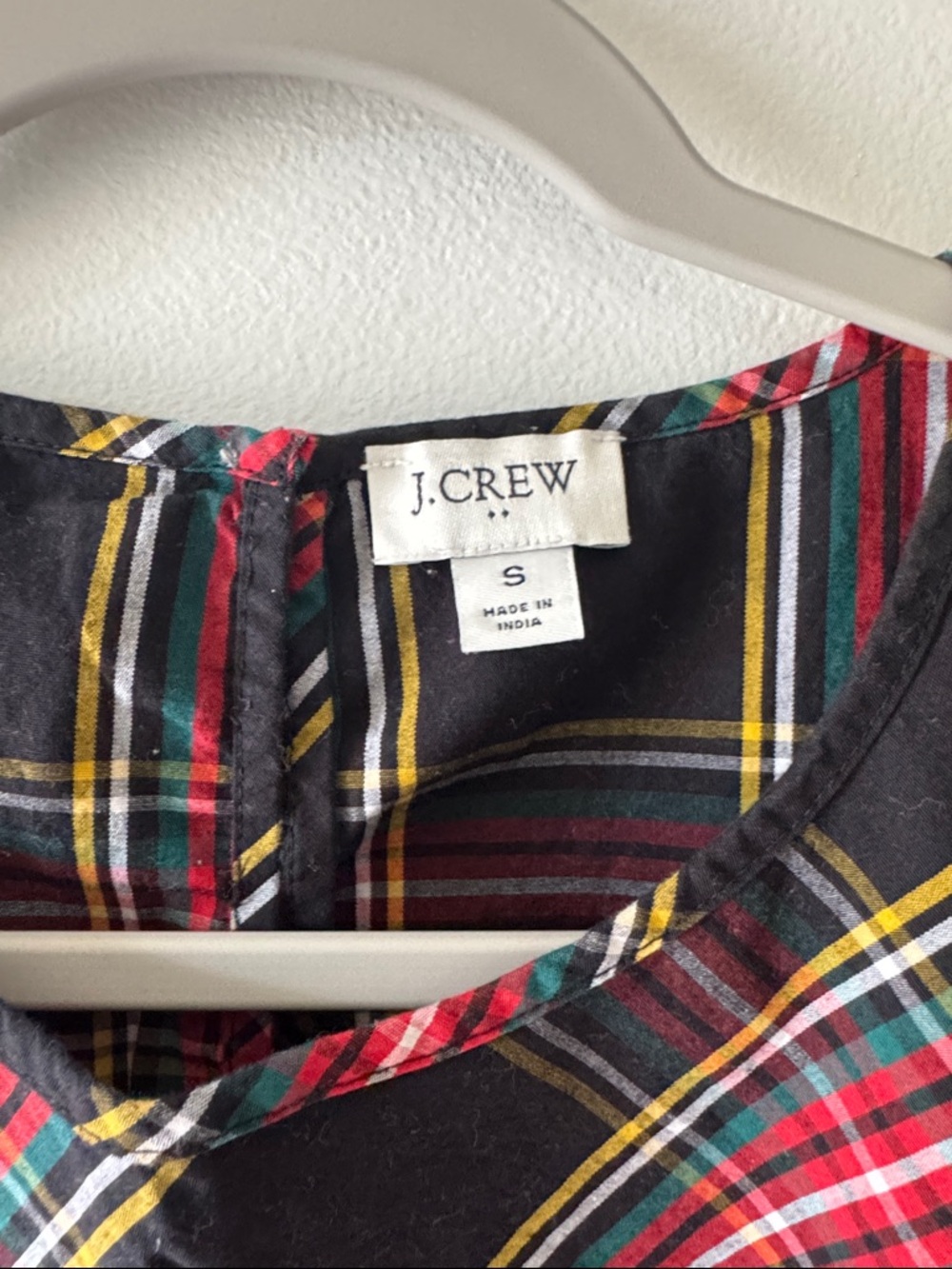 J. Crew Navy Tartan Long-Sleeve Peasant Blouse
